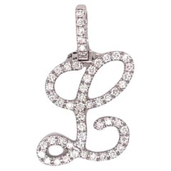 Round Cut Diamond Initial "L" Pendant Necklace 14K White Gold 0.65Cttw