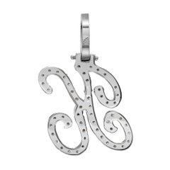 Round Cut Diamond "K" Calligraphy Initial Letter Pendant 14K White Gold 0.82Cttw