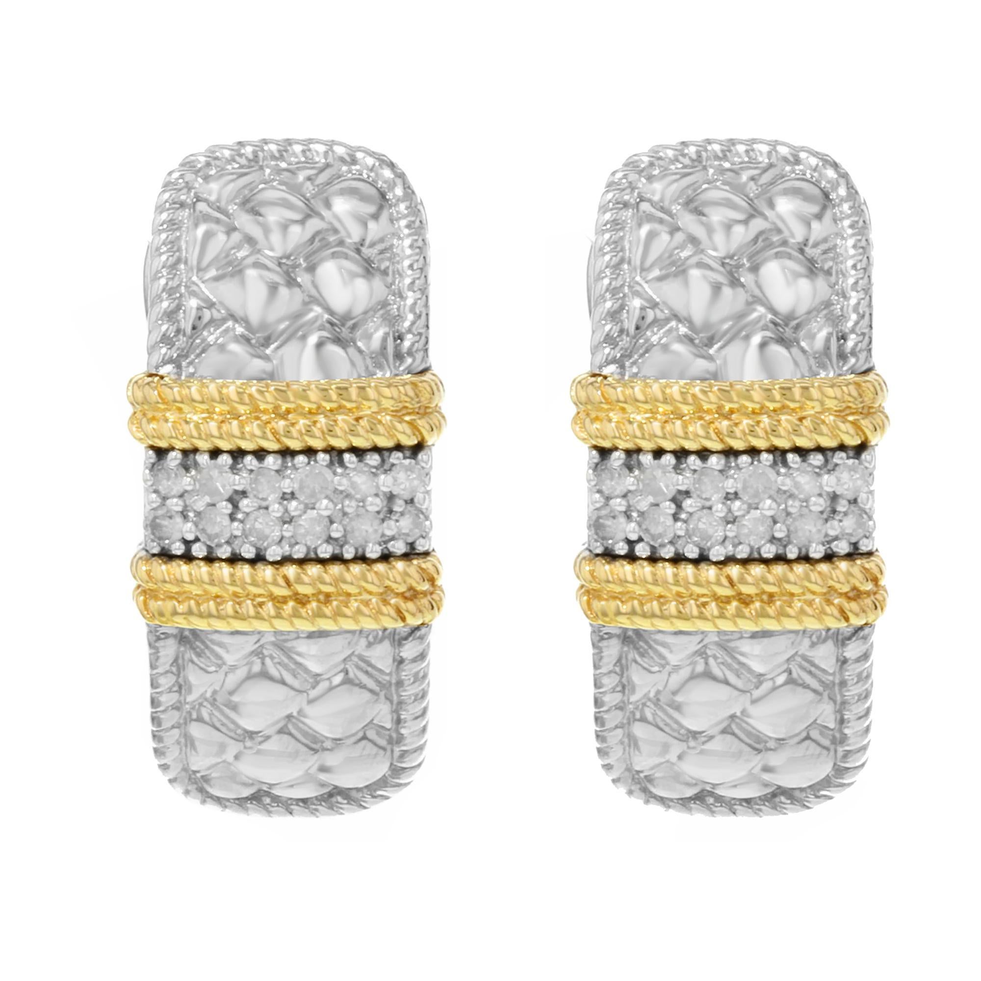 Women's Round Cut Diamond Ladies Huggies Earrings 14k White & Yellow Gold 0.03cttw For Sale