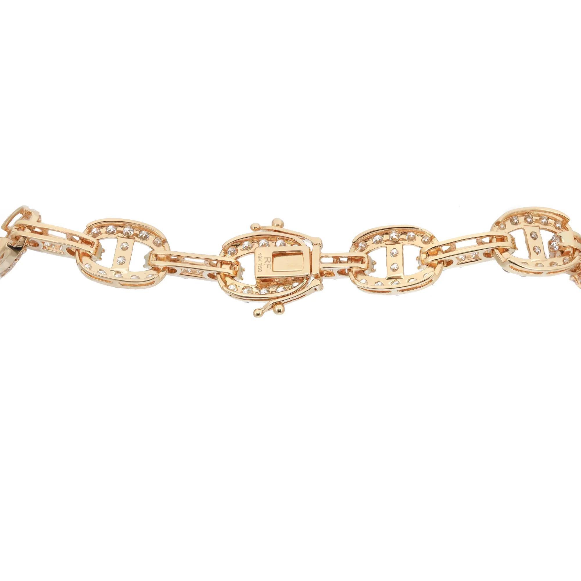 Women's Round Cut Diamond Link Chain Neckalce 18K Yellow Gold 14.95Cttw 17.5 Inches For Sale