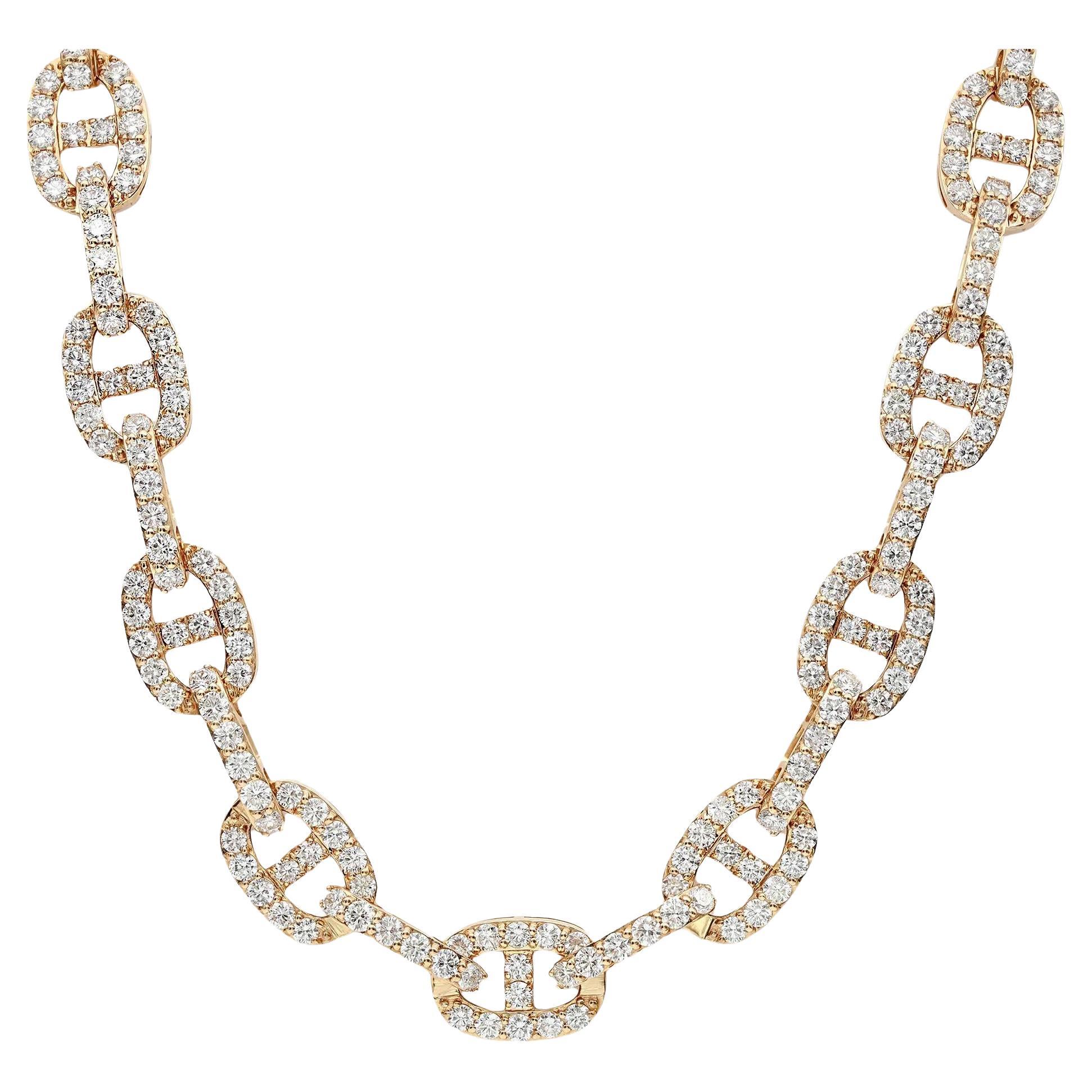 Round Cut Diamond Link Chain Neckalce 18K Yellow Gold 14.95Cttw 17.5 Inches