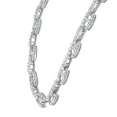 Collar de cadena de eslabones con diamantes de corte redondo Oro blanco de 18 quilates 14,96Cttw 17,5 pulgadas