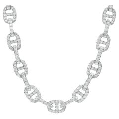 Round Cut Diamond Link Chain Necklace 18K White Gold 14.96Cttw 17.5 Inches