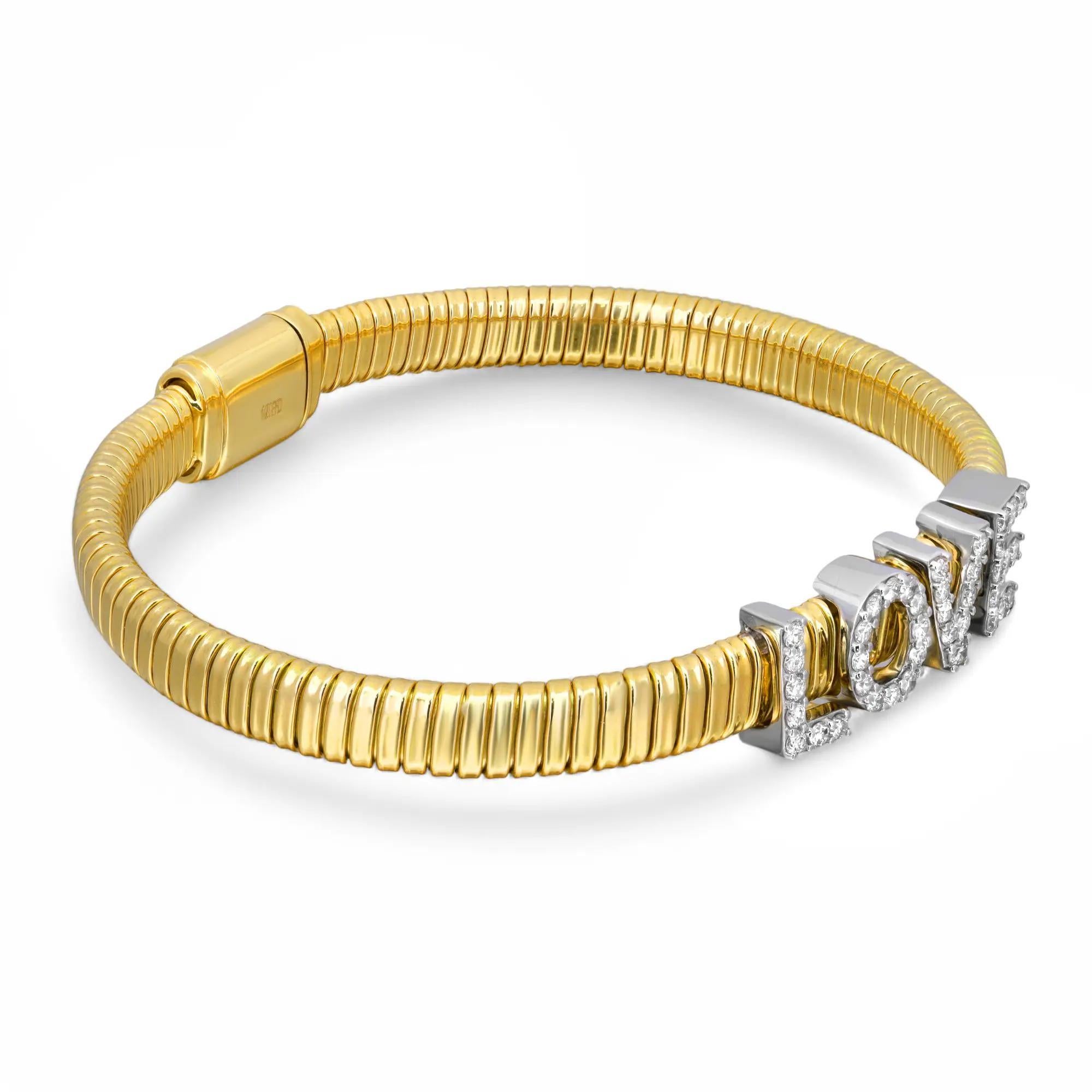 Moderne Bracelet chaîne LOVE en or jaune 14 carats avec diamants taille ronde 0,85 carat en vente