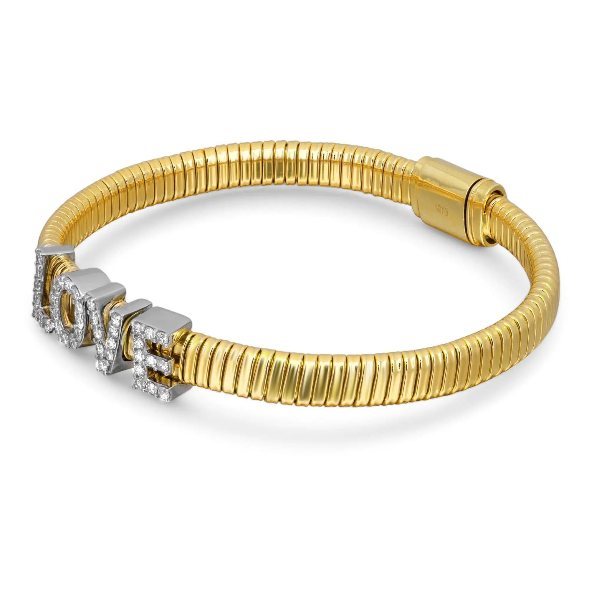 Bracelet chaîne LOVE en or jaune 14 carats avec diamants taille ronde 0,85 carat Neuf - En vente à New York, NY
