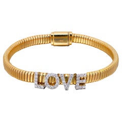 Diamante taglio rotondo LOVE Bracciale a catena con serpente in oro giallo 14K 0.85Cttw