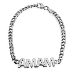 Round Cut Diamond MAMA Cuban Link Chain Bracelet 14K White Gold 0.65Cttw 7 Inch