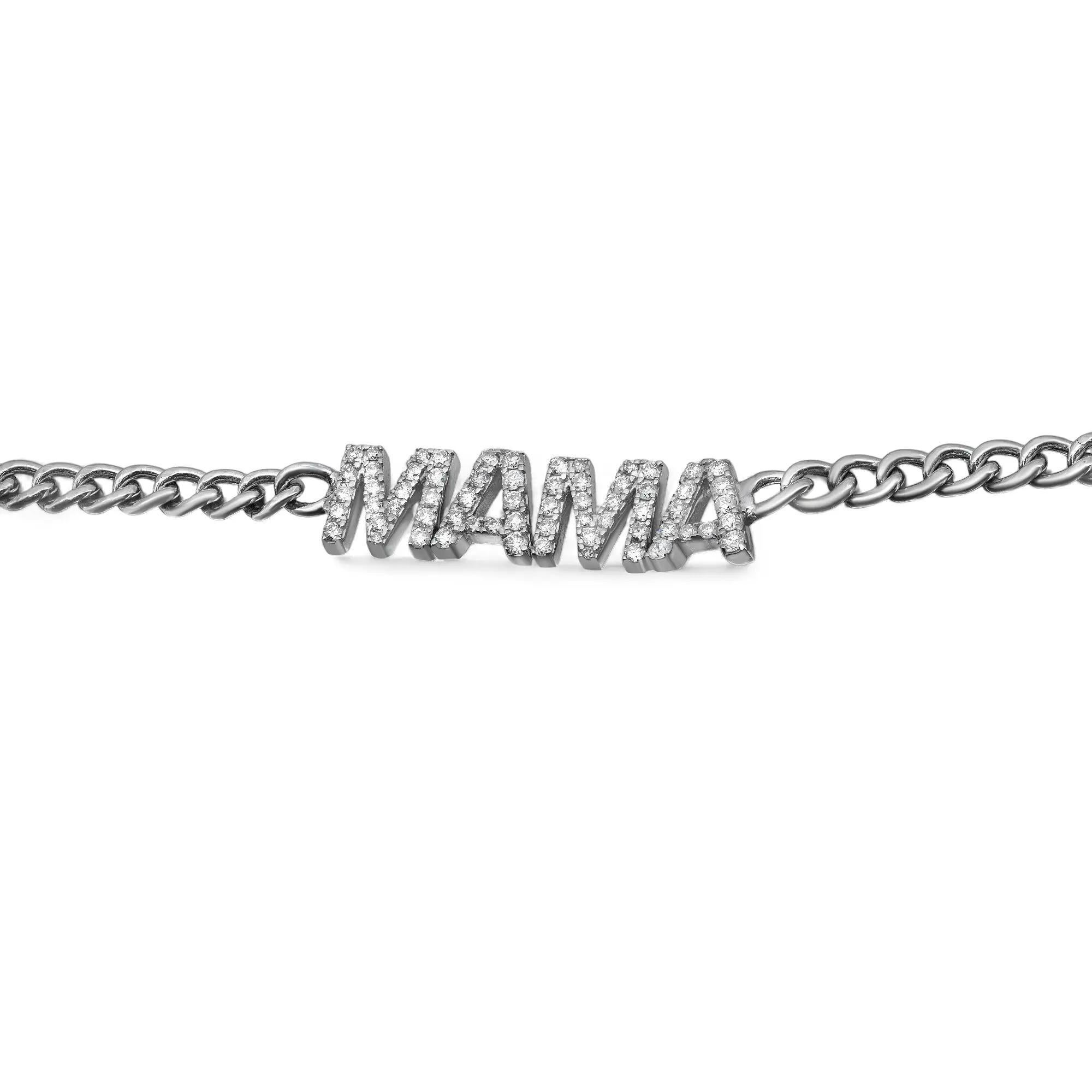 Modern Round Cut Diamond MAMA Cuban Link Chain Bracelet 14K White Gold 0.65Cttw 7 Inch For Sale