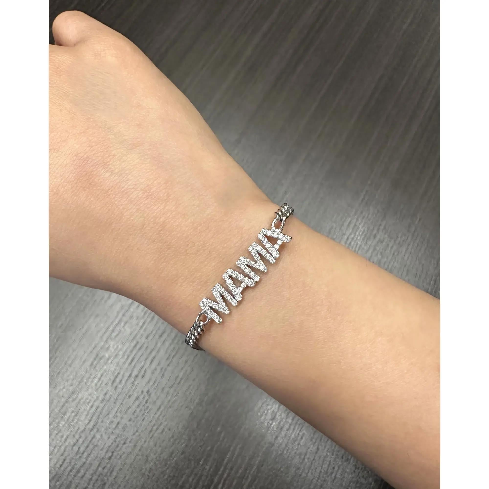 Round Cut Diamond MAMA Cuban Link Chain Bracelet 14K White Gold 0.65Cttw 7 Inch In New Condition For Sale In New York, NY