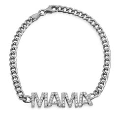 Round Cut Diamond MAMA Cuban Link Chain Bracelet 14K White Gold 0.65Cttw 7 Inch