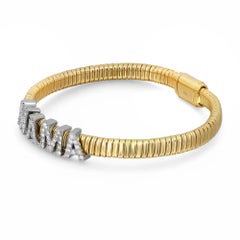 Round Cut Diamond MAMA Snake Chain Bracelet 14K Yellow Gold 0.85Cttw