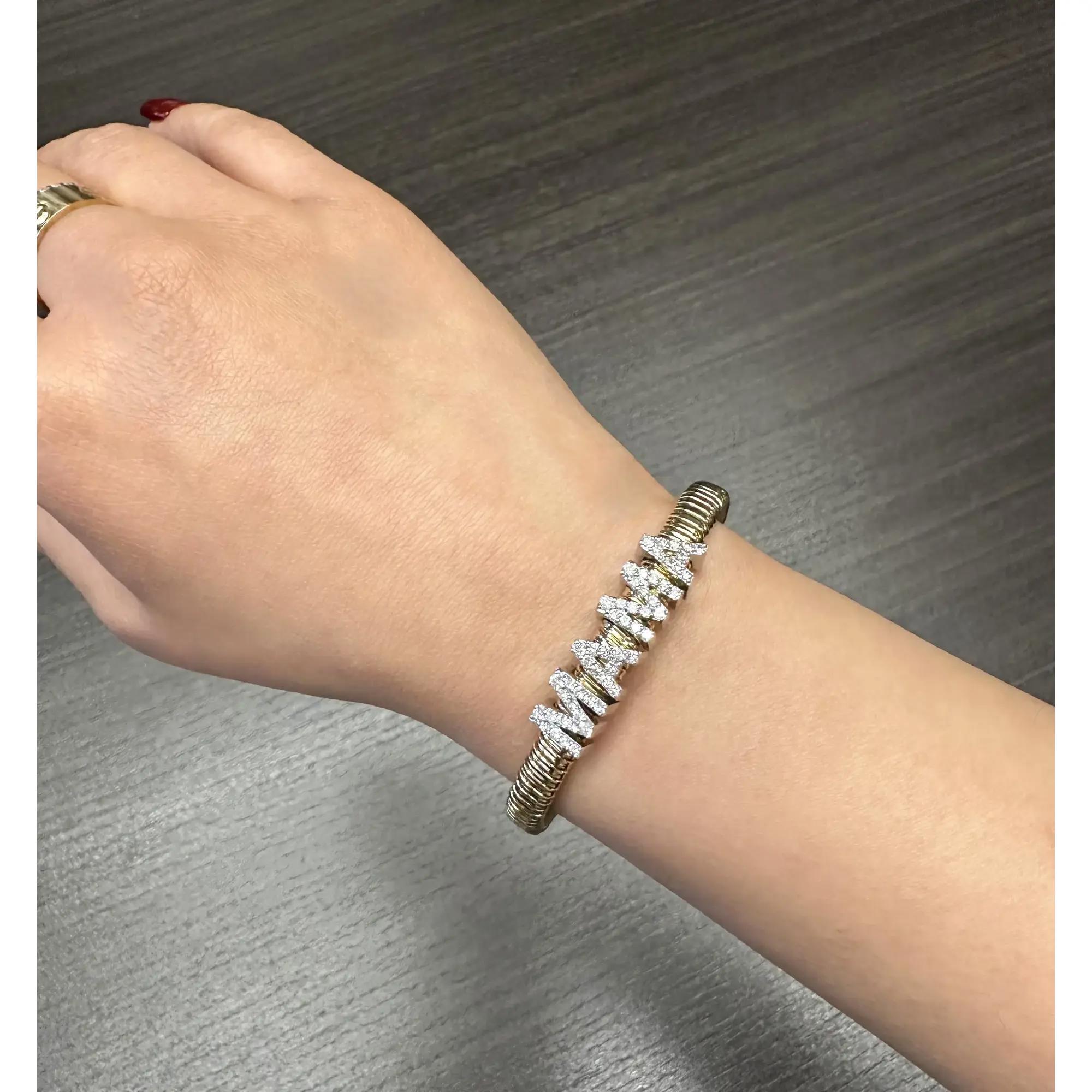 Round Cut Diamond MAMA Snake Chain Bracelet 14K Yellow Gold 0.85Cttw For Sale 1