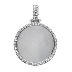 Round Cut Diamond Men's Circle Photo Pendant 14K White Gold 0.75Cttw