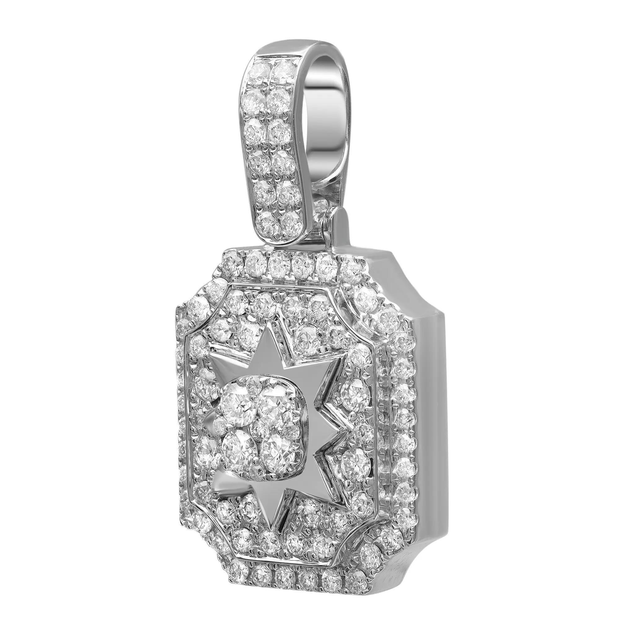 Round Cut Diamond Men's Octagon Shape Pendant 14K White Gold 1.61Cttw In New Condition For Sale In New York, NY