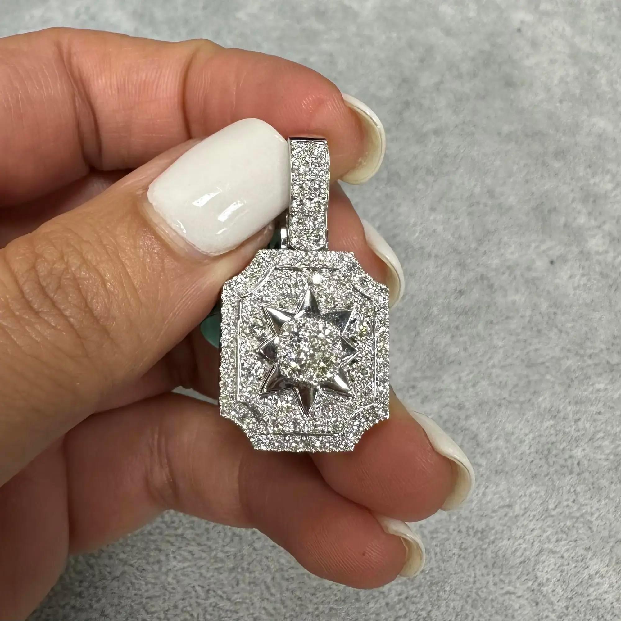 Women's Round Cut Diamond Men's Octagon Shape Pendant 14K White Gold 1.61Cttw For Sale