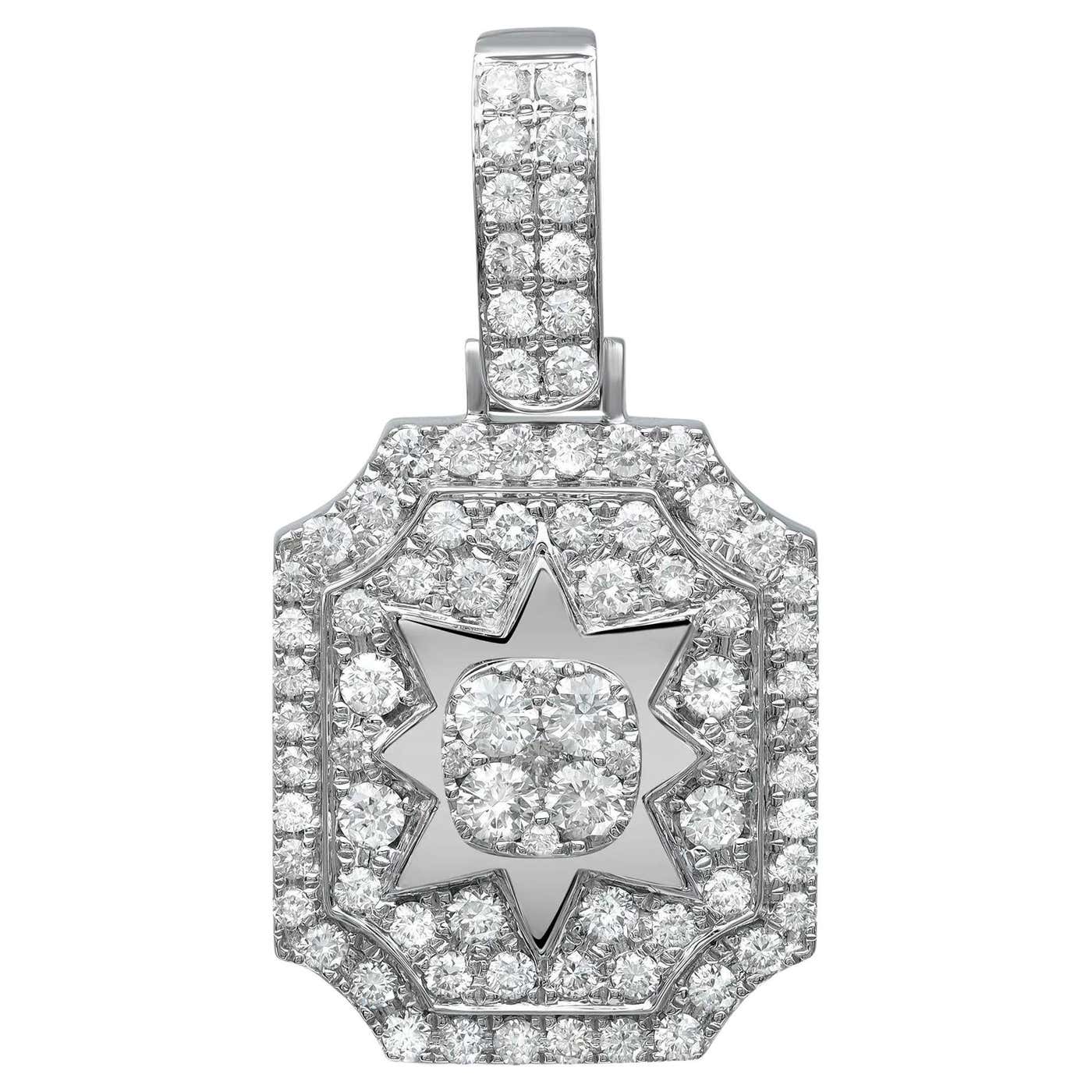 Round Cut Diamond Men's Octagon Shape Pendant 14K White Gold 1.61Cttw ...