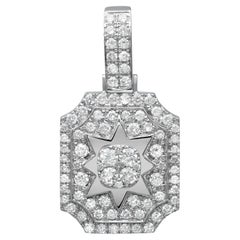 Round Cut Diamond Men's Octagon Shape Pendant 14K White Gold 1.61Cttw