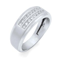 Round Cut Diamond Men's Wedding Band Ring 10k White Gold 0.36 Cttw