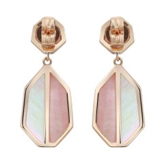 Round Cut Diamond & Mother Of Pearl Drop Earrings 14K Yellow Gold 0.25Cttw