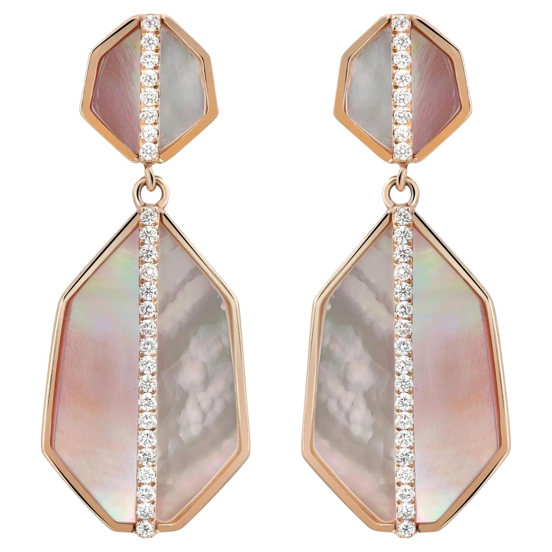 Pendientes Gota Diamante Corte Redondo y Madreperla Oro Amarillo 14K 0.25Cttw