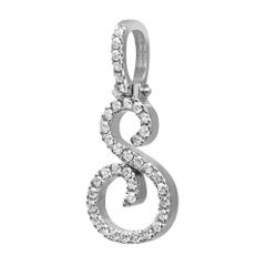 Round Cut Diamond "S" Calligraphy Initial Letter Pendant 14K White Gold 0.51Ctw