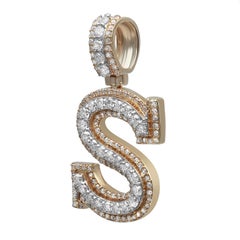 Round Cut Diamond "S" Letter Initial Pendant 14K Yellow Gold 0.93Cttw