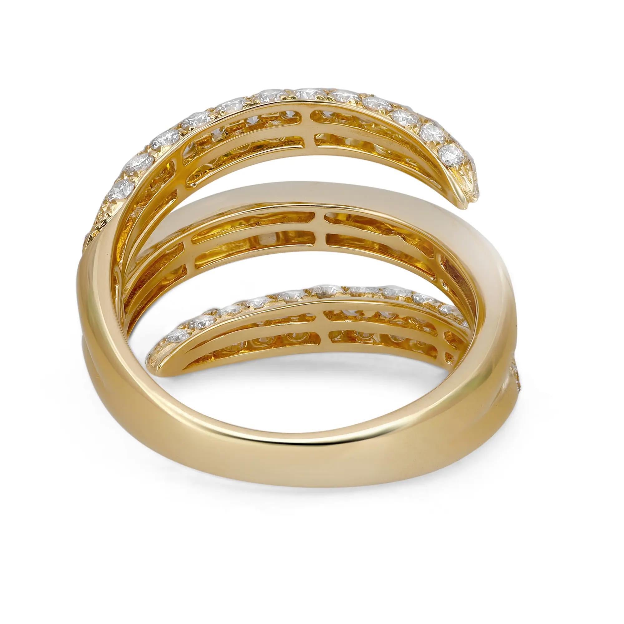 Taille ronde Bague à anneau spiralée en or jaune 18 carats avec diamants taille ronde 1,59 ct. pt. Taille 6,5 en vente