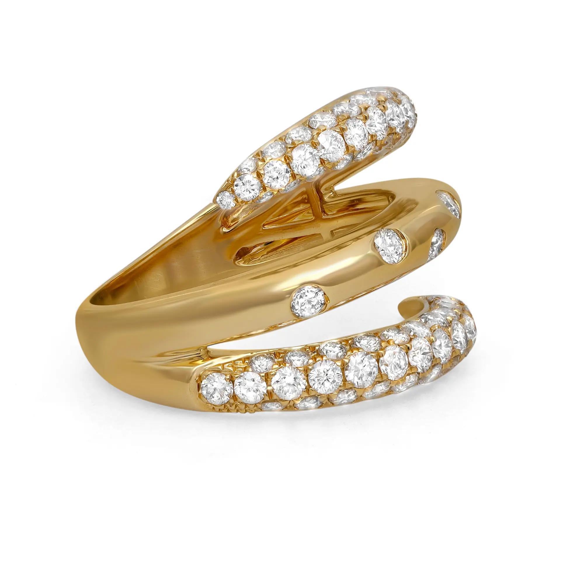 Bague à anneau spiralée en or jaune 18 carats avec diamants taille ronde 1,59 ct. pt. Taille 6,5 Neuf - En vente à New York, NY
