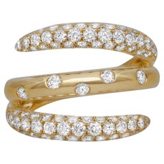 Bague à anneau spiralée en or jaune 18 carats avec diamants taille ronde 1,59 ct. pt. Taille 6,5