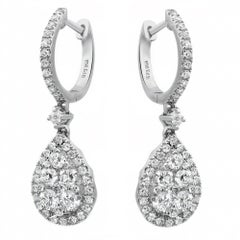 Round Cut Diamond Tear Drop Earrings 18K White Gold 1.65Cttw