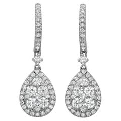 Boucles d'oreilles Larmes de diamant taille ronde en or blanc 18K 1.65Cttw