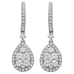 Boucles d'oreilles Larmes de diamant taille ronde en or blanc 18K 1.65Cttw 