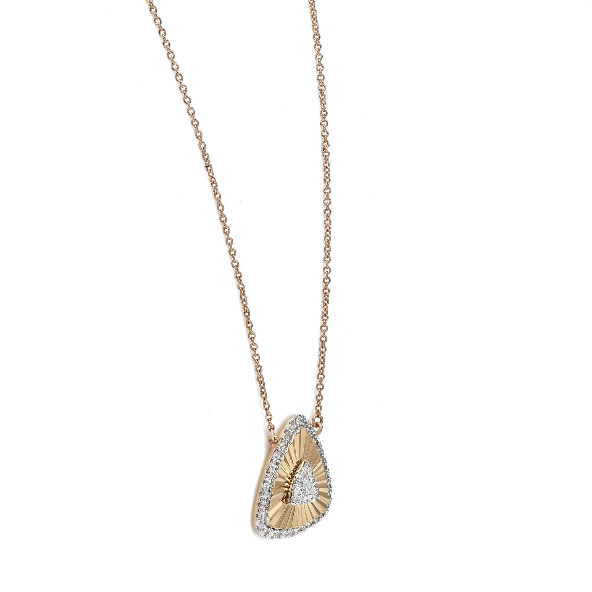 Round Cut Diamond Triangular Pendant Necklace 14K Yellow Gold 18 Inches In New Condition For Sale In New York, NY