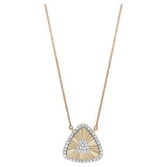 Round Cut Diamond Triangular Pendant Necklace 14K Yellow Gold 18 Inches