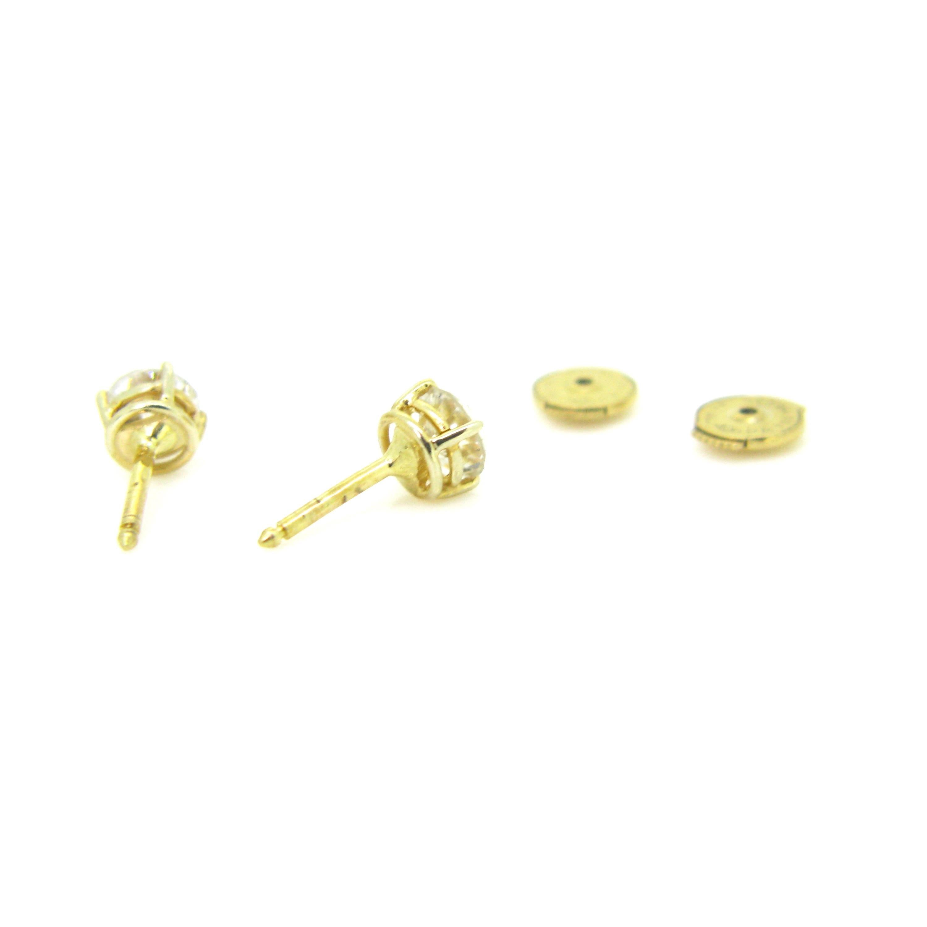 Modern Round Cut Diamond Yellow Gold Studs Earrings