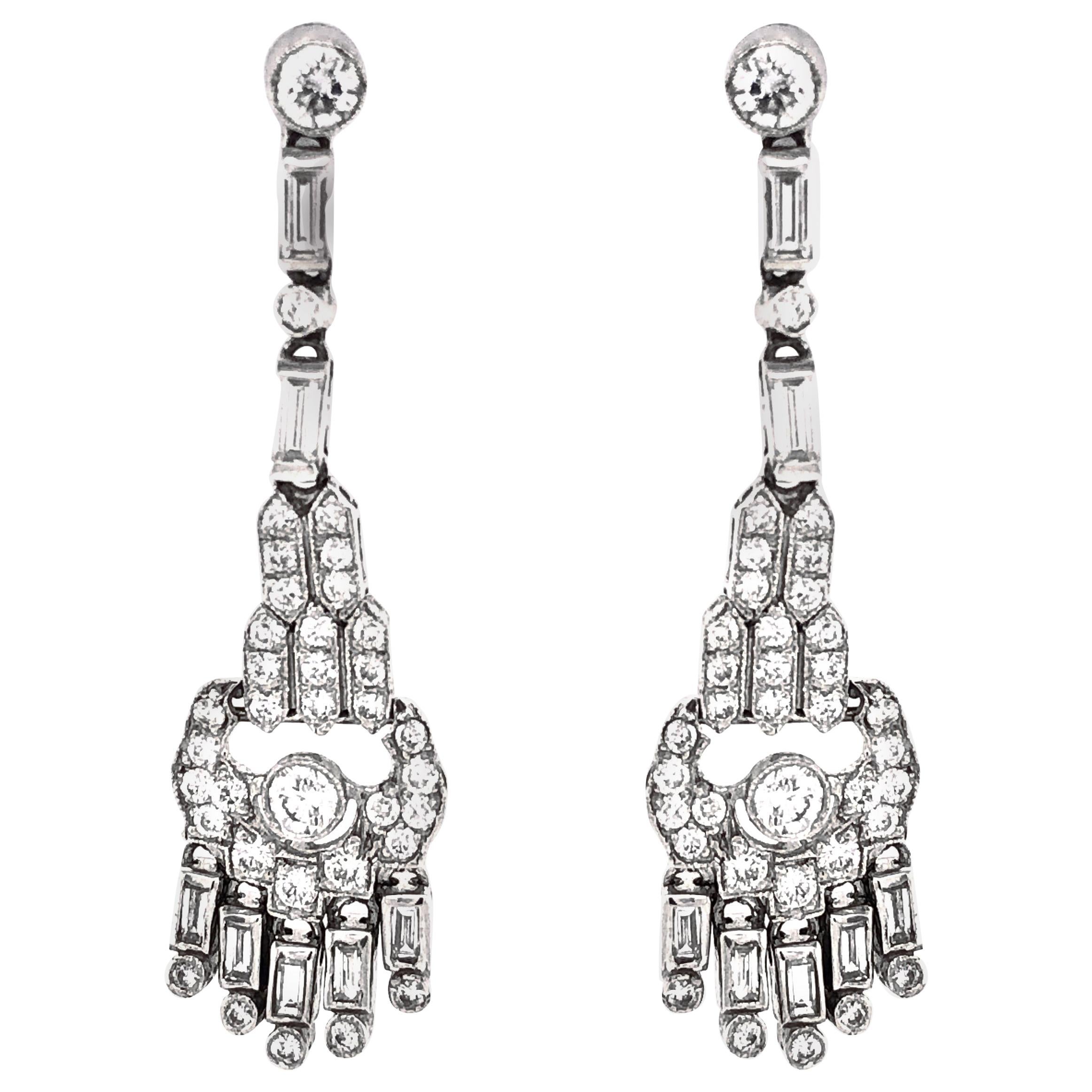 Round Cut Diamonds 2.49 Carat Platinum Drop Earrings For Sale