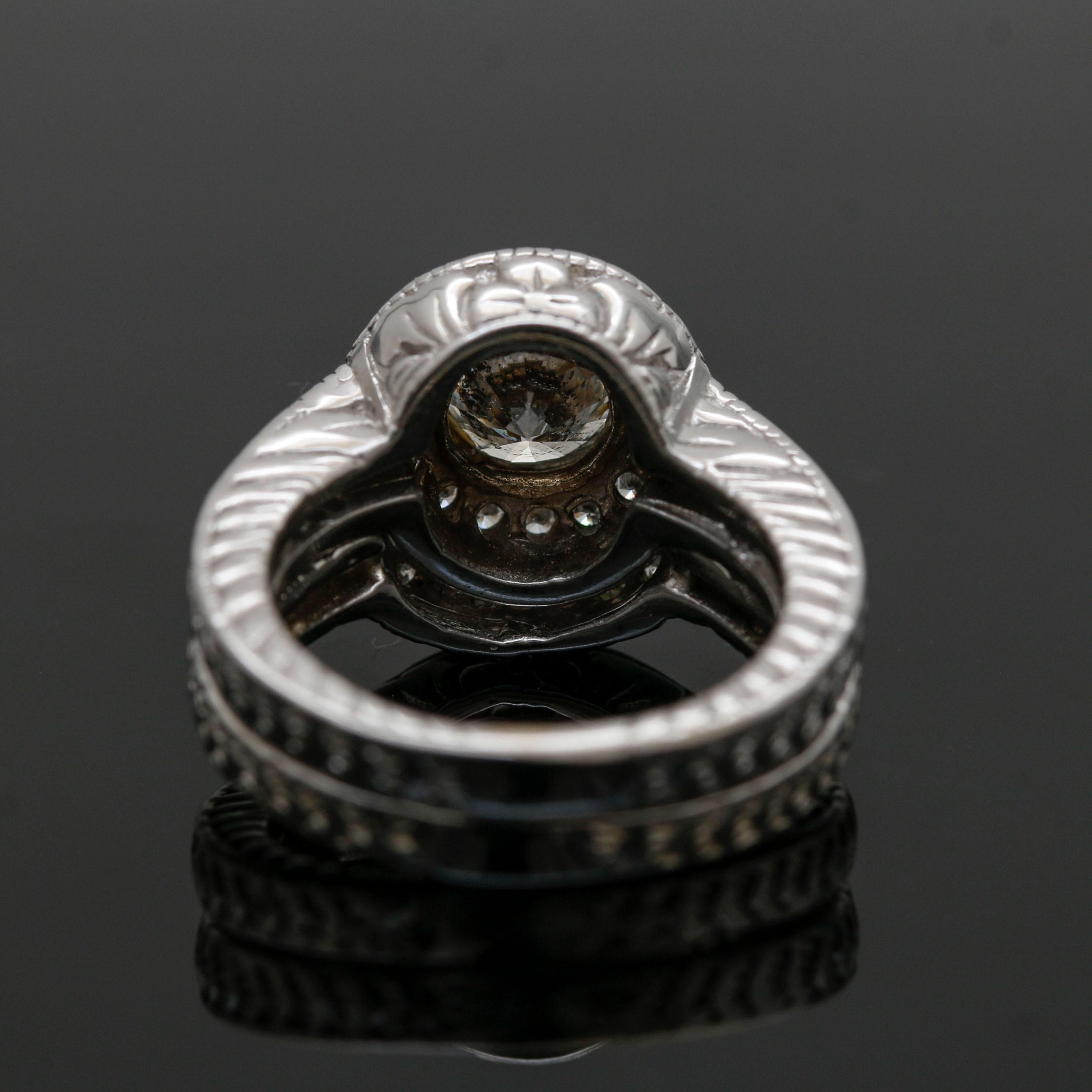 Im Angebot: 18 Karat Gold 1,19 Karat natürlicher Diamant Verlobungsring Set, Art déco-Ehering () 2