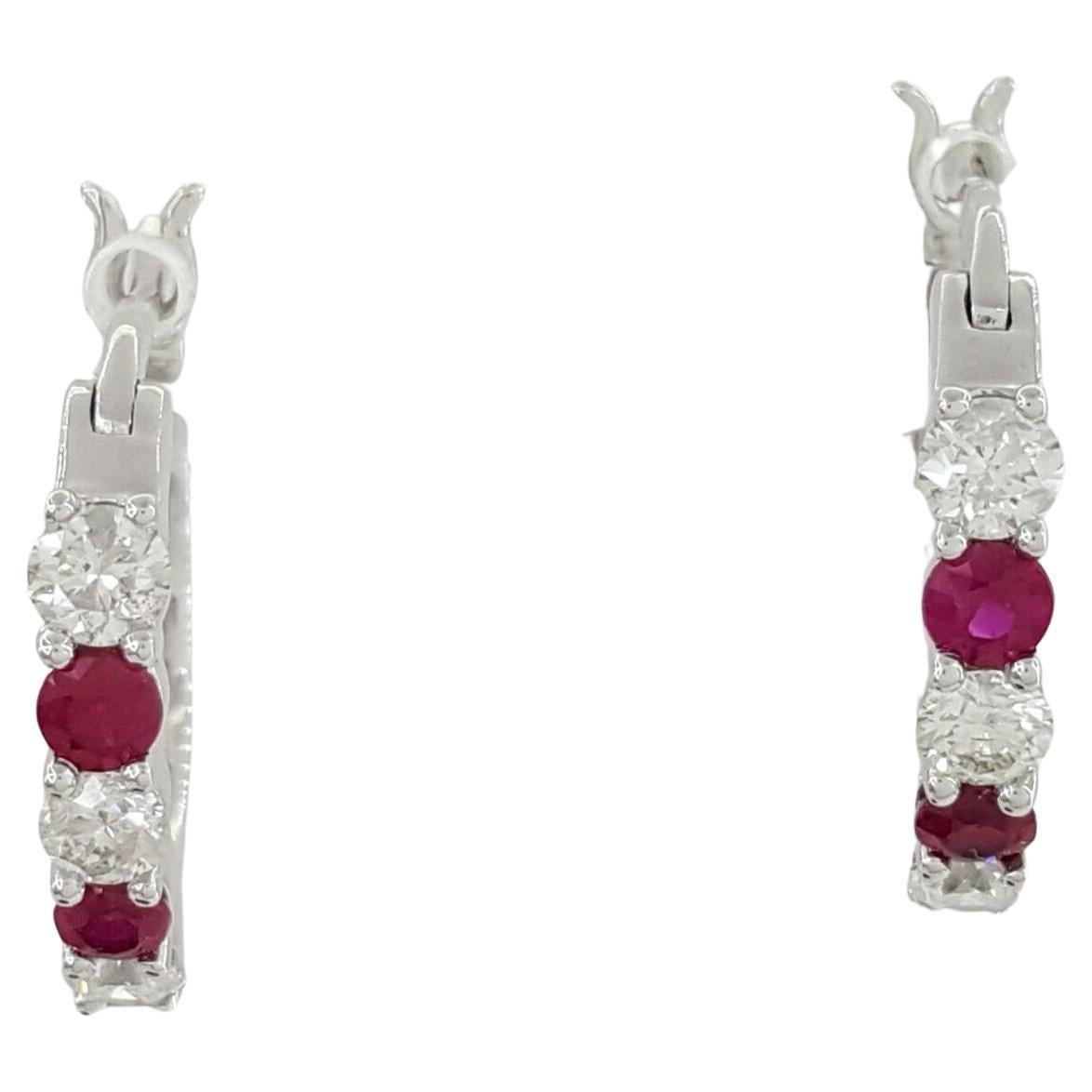 Round Cut Diamonds Red Ruby Earrings