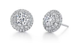 Round Cut Double Halo Diamond Earrings Platinum 950