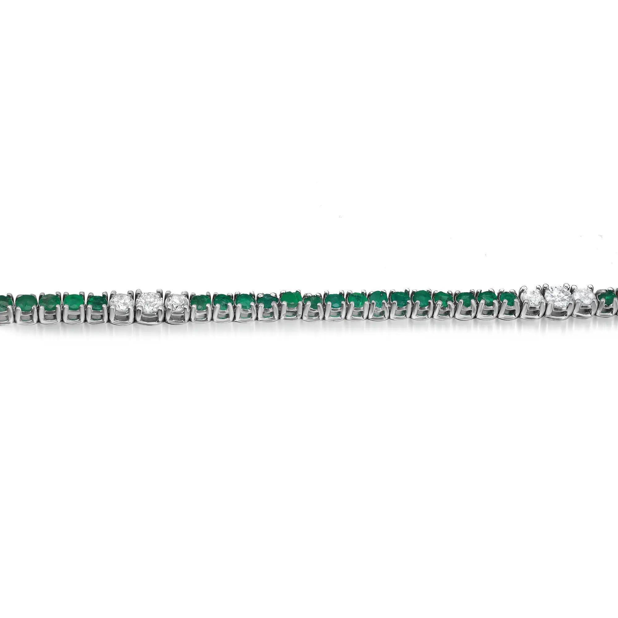 Esmeralda talla redonda 2,60 qt y diamante 0,47 qt Pulsera de tenis Oro blanco de 14 quilates 7 pulgadas Moderno en venta