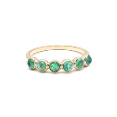 Round Cut Emerald Half Eternity Band, Stacking Ring in 14K Yellow Gold