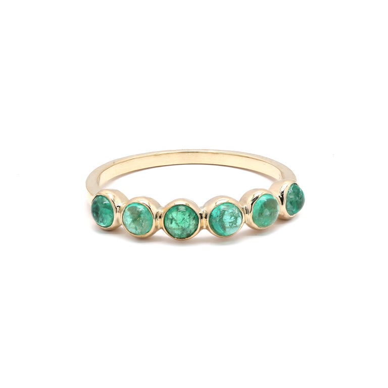 For Sale:  Round Cut Emerald Half Eternity Band, Stacking Ring in 14K Yellow Gold 2