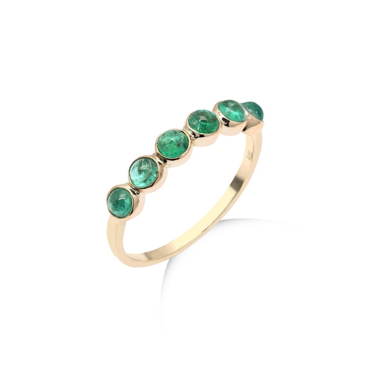For Sale:  Round Cut Emerald Half Eternity Band, Stacking Ring in 14K Yellow Gold 4