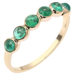 Antique Round Cut Emerald Half Eternity Band, Stacking Ring in 14K Yellow Gold