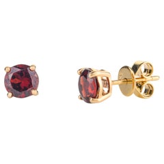 Everyday Garnet Solitaire Stud Earrings in 14k Solid Yellow Gold Prong Setting