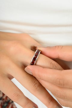 Round Cut Garnet Gemstone Half Eternity Band Ring in Silver Perfect Gift For Her