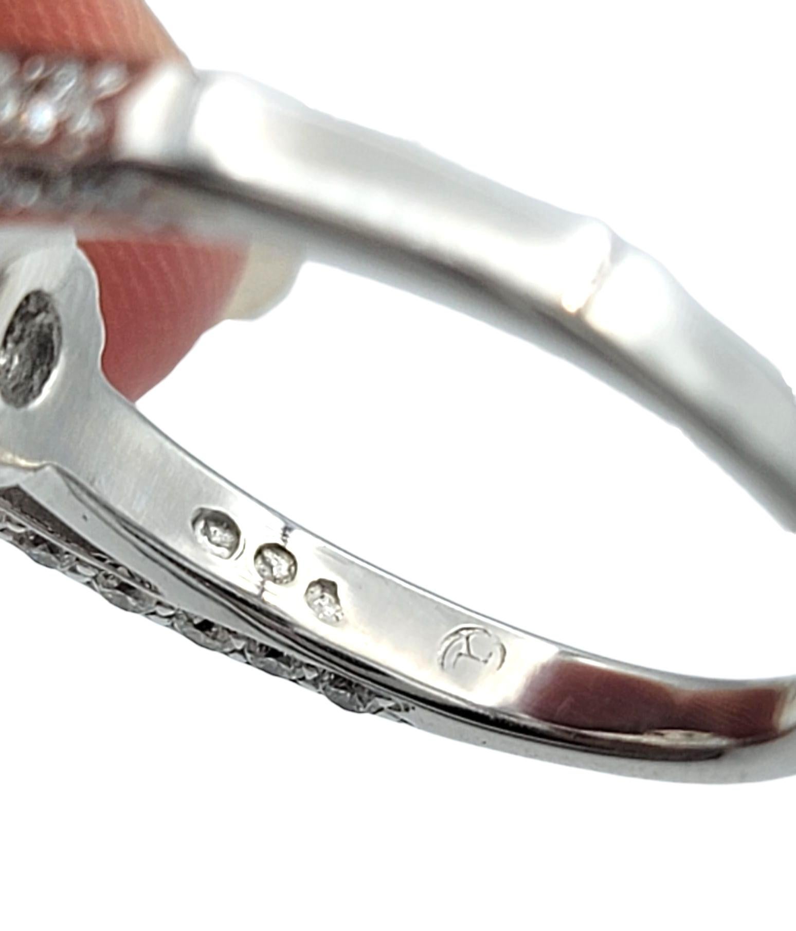 Round Cut Green Tourmaline and Squared Diamond Halo Ring in 18 Karat White Gold For Sale 3