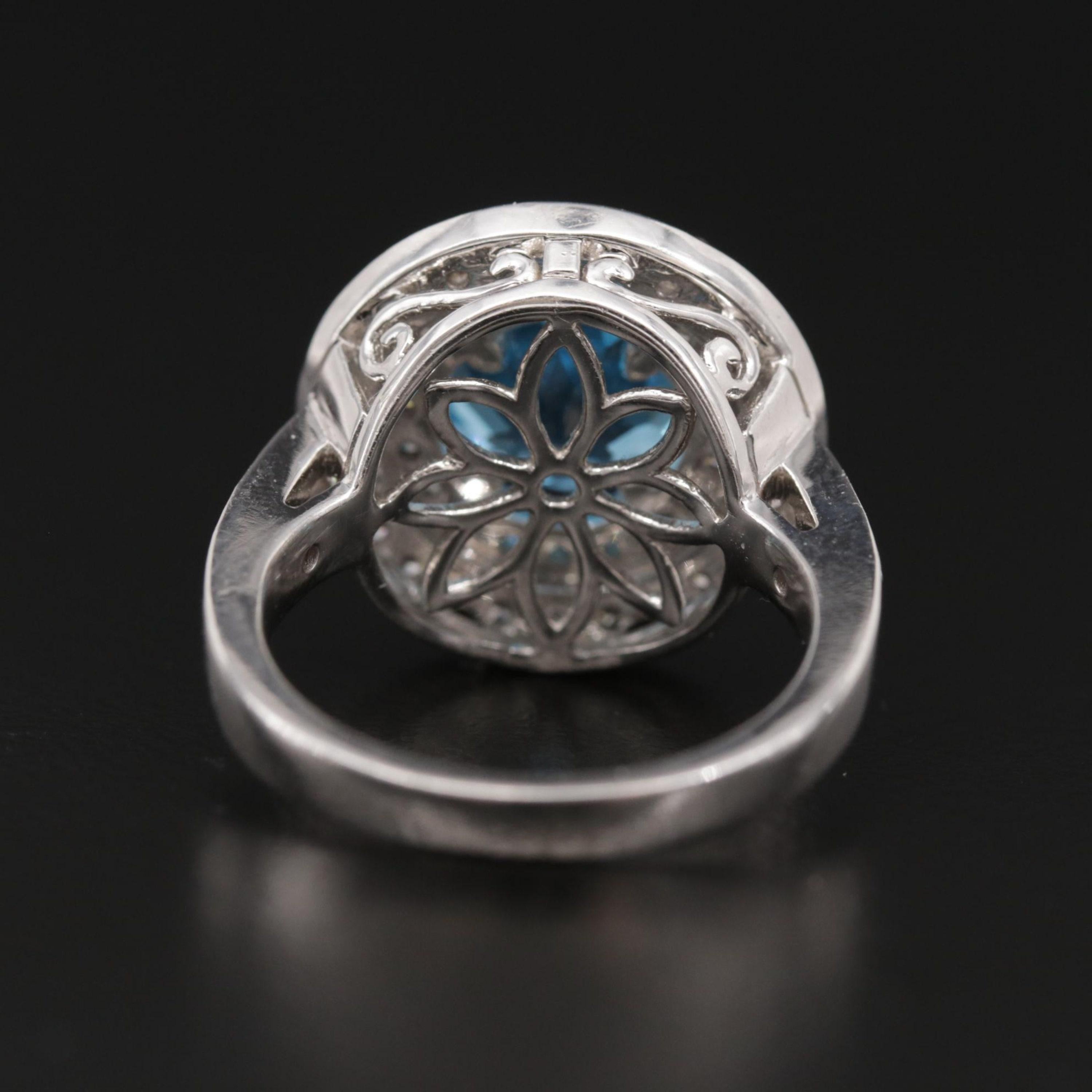 For Sale:  Round Cut Halo Blue Aquamarine Diamond White Gold Engagement Ring Bridal Ring 3