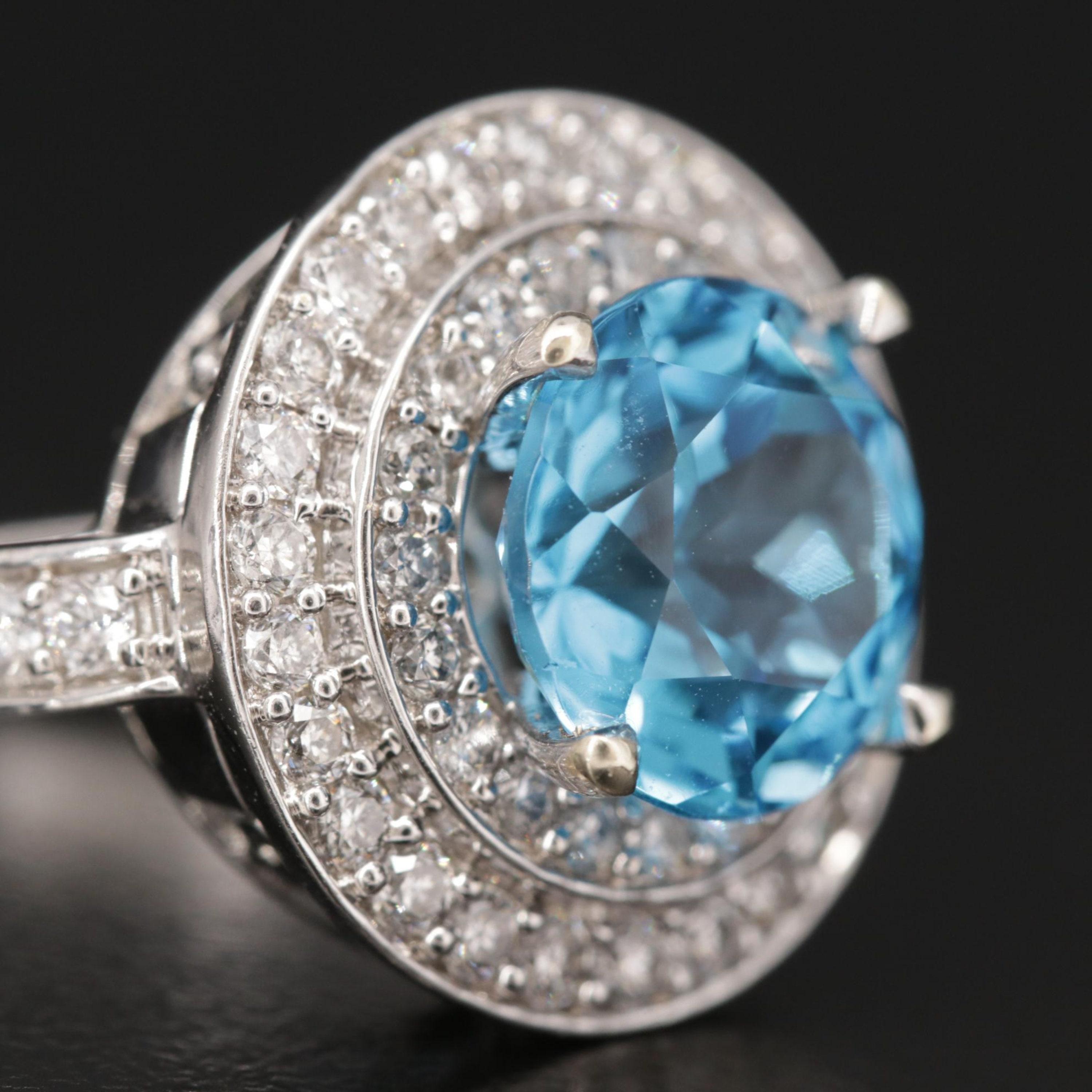 For Sale:  Round Cut Halo Blue Aquamarine Diamond White Gold Engagement Ring Bridal Ring 5