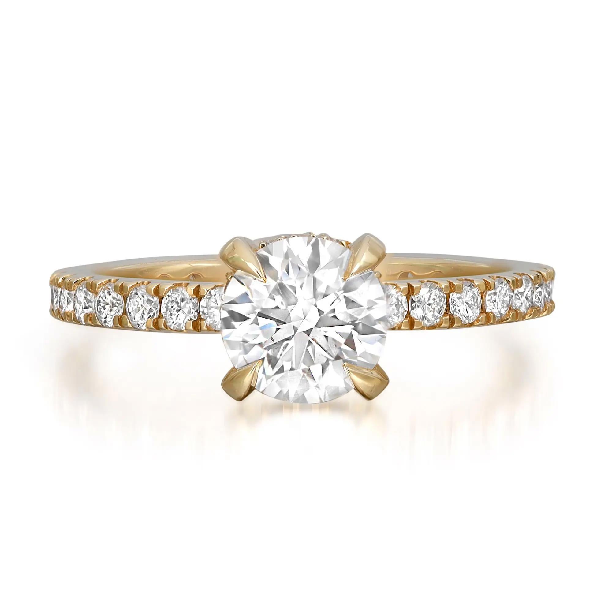 Radiant Cut Lab Grown Diamond Three Stone Engagement Ring 14K Yellow ...